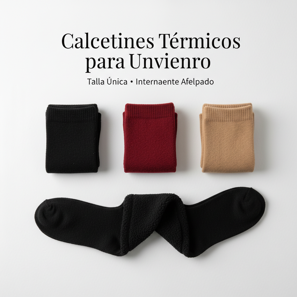 Calcetines térmicos unisex en negro, rojo y beige - Talla Única - Internamente Afelpado