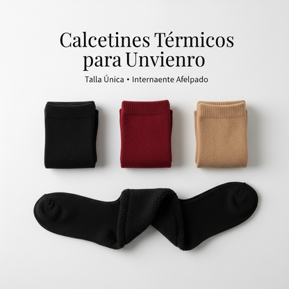Calcetines térmicos unisex en negro, rojo y beige - Talla Única - Internamente Afelpado